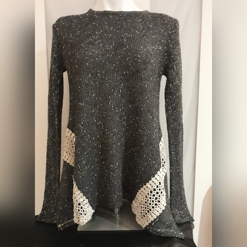 Poof! Charcoal Gray Heathered With White Speckles and Lace at Sides of Hem, LG